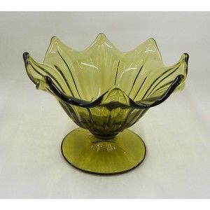 Westmoreland Glass Lotus Olive Green Pedestal Open Candy Compote Dish